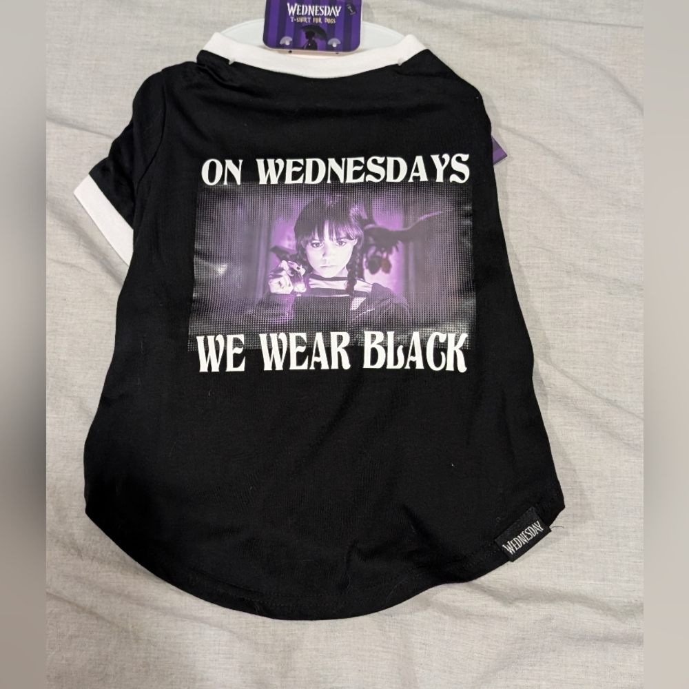 NWT, Wednesday Adams, Black Tee For Dogs, Size  Large